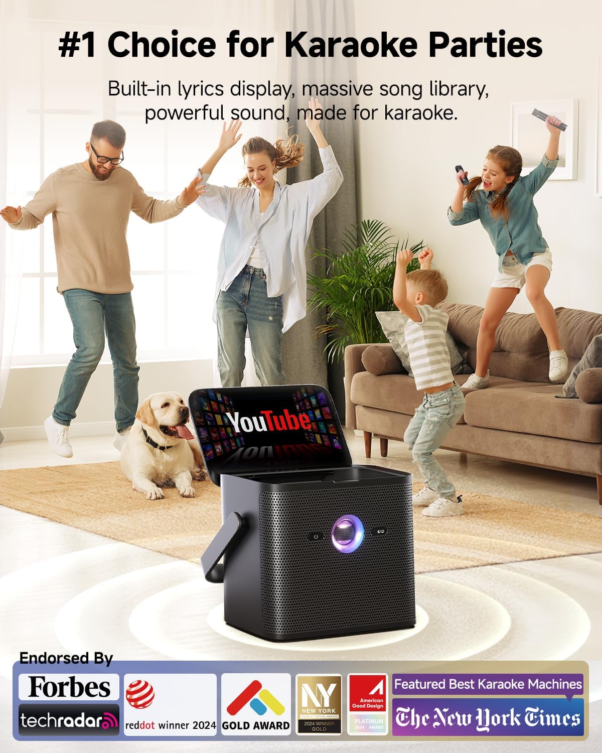 Ikarao Karaoke Machine for Adults, with Lyrics Display and Screen, Karaoke System for YouTube, 2 Wireless Microphones, Autotune & Echo, KaraFun Prime, Portable Karaoke Speaker for Home Outdoor Party