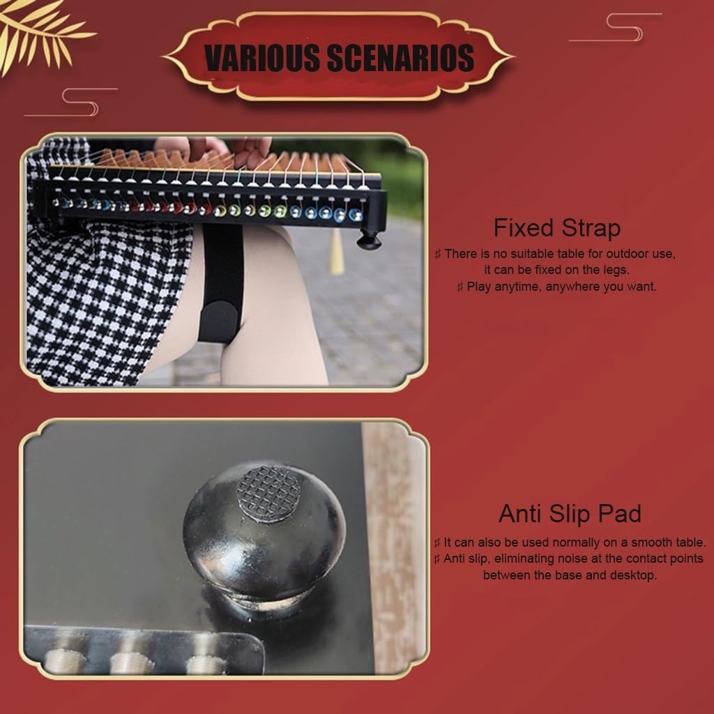 TEMKIN Portable Guzheng, 60x34 CM, Guzheng Instrument with Accessories Suitable for Children/Adult/Beginner/Professional, 21 Strings Guzheng