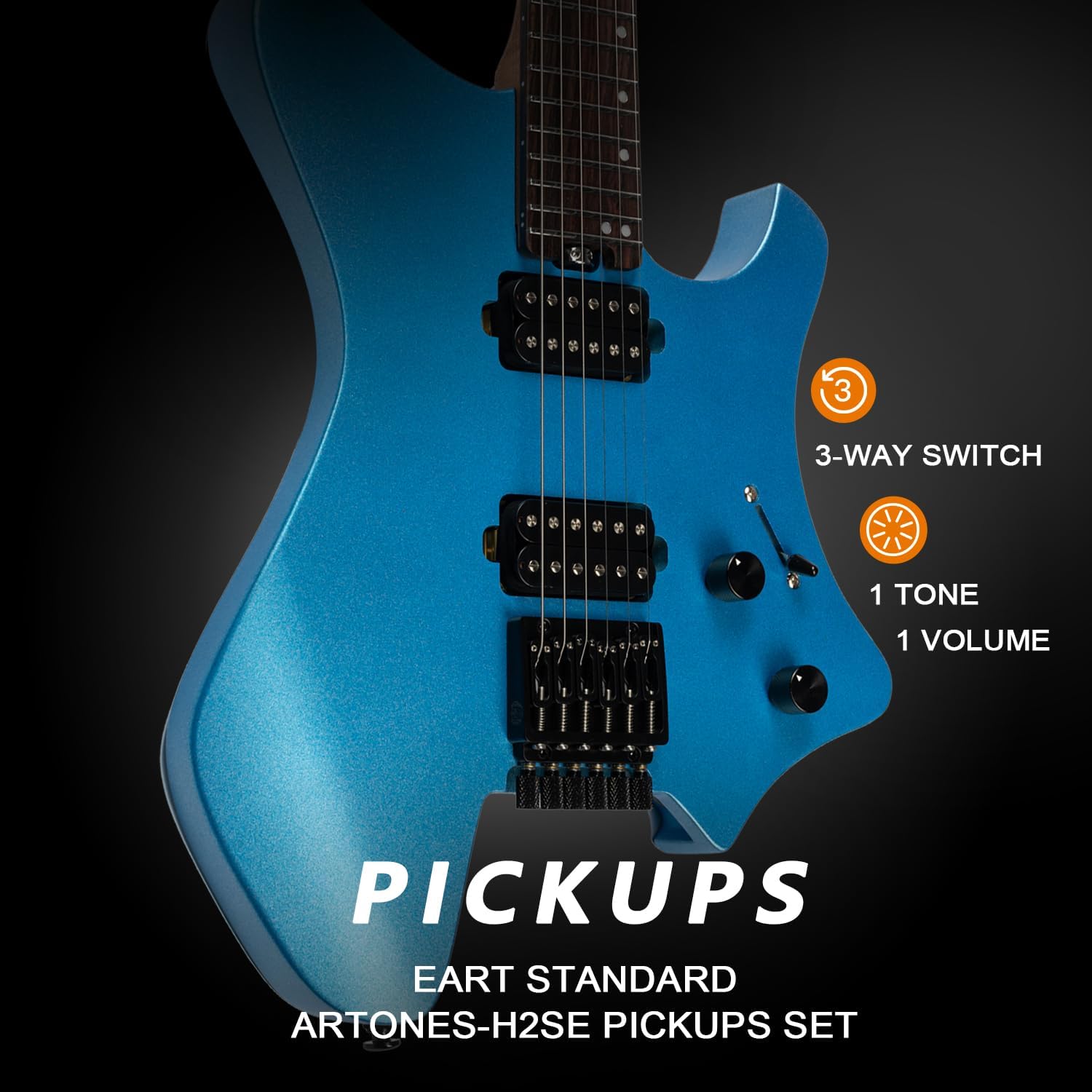 EART GW2-SE Headless Electric Guitar, Solid Electric Guitar Roasted Mahogany Body with Hard Maple Neck Standard Artones-H2SE Pickups,Satin Finish