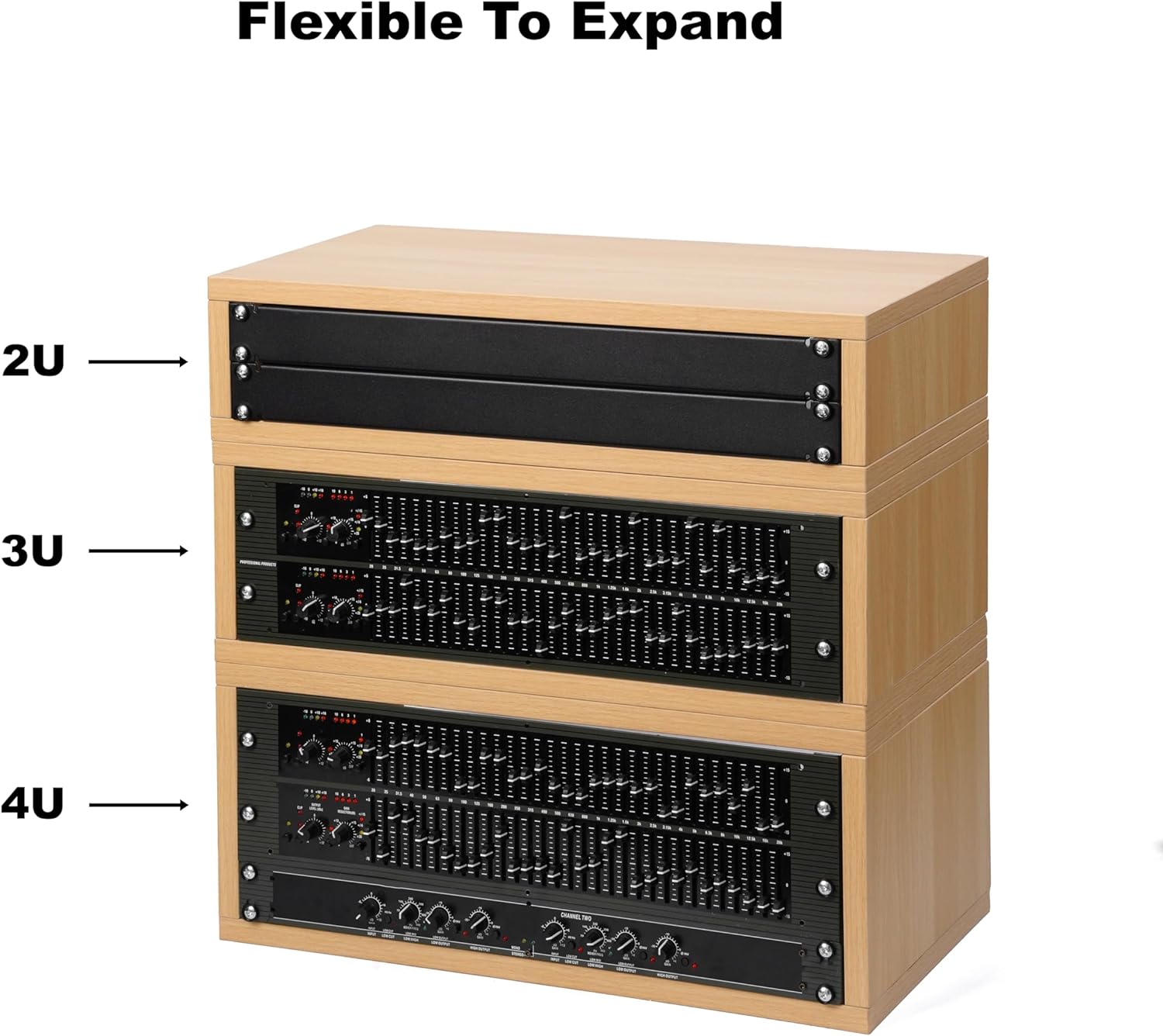 Desktop Studio Rack – 2U/3U/4U Shallow Wooden Stand for Many 19-Inch Rack-Style Audio Devices, Tabletop Mount, Natural or Walnut (Natural Finish, 4U)