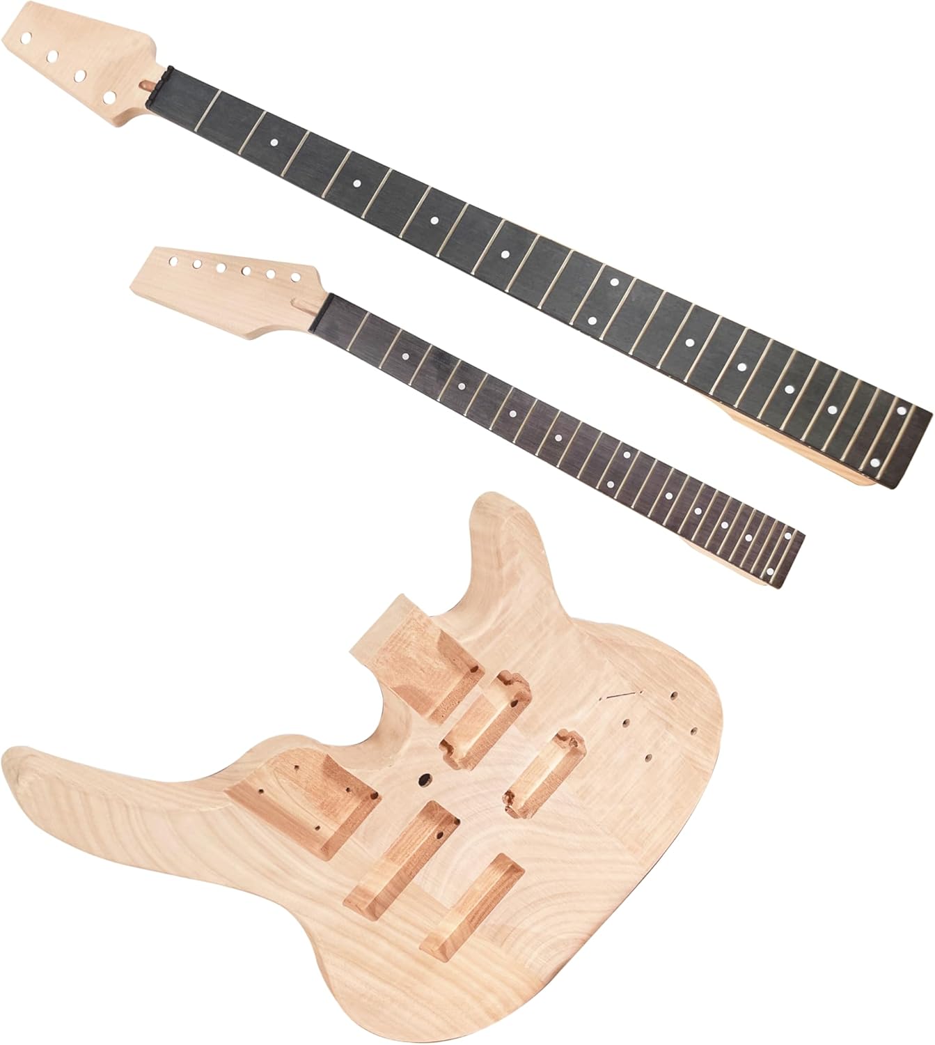 Electric Guitar and Bass Double Neck Kit 6 String and 4 String Guitar Kits Right Handed with Mahogany Body Mahogany Neck Rosewood Fingerboard Build Your Own Guitar and Bass.