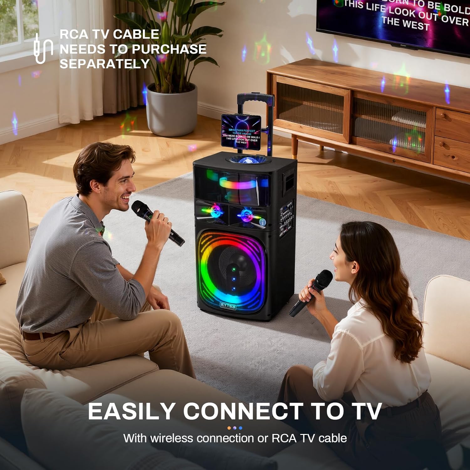 Karaoke Machine for Adults with 2 Wireless Microphones, Professional Portable Party Speaker with Disco Ball Lights, 480W Peak Power, 8