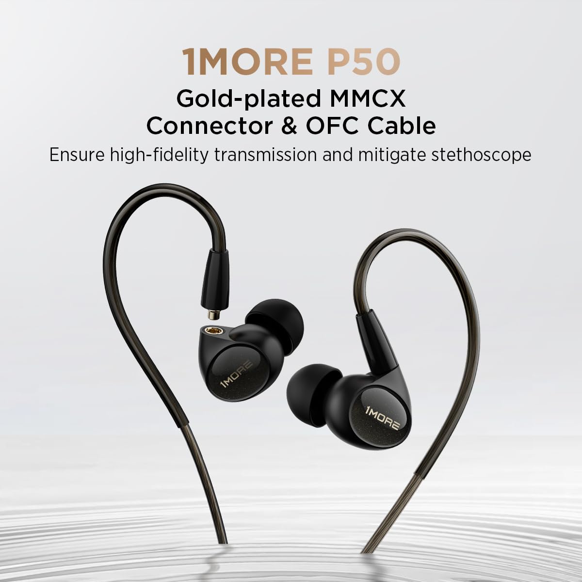 1MORE P50 Wired in-Ear Earphones Hi-Res Audio, Hybrid 5-Driver Headphones with 3.5mm Jack, Deep Bass HiFi Sound, MMCX Detachable Cable, Built-in MEMS Microphone and 3-Button Control, for Music/Gaming
