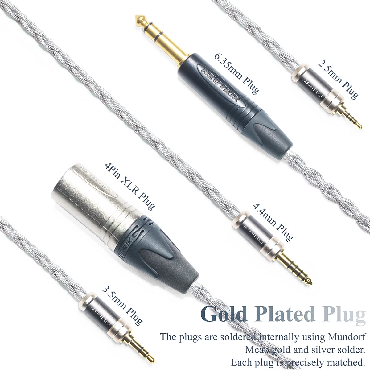 6N Single Crystal Silver Headphone Cable for Audeze LCD-X LCD-GX LCD-XC LCD-2 LCD-3 LCD-5 LCD-MX4 LCD-4Z MM-500 Elite Empyrean GRADO HP100se Signature S750 4Pin Mini XLR Upgrade Cable (4Pin XLR Plug)