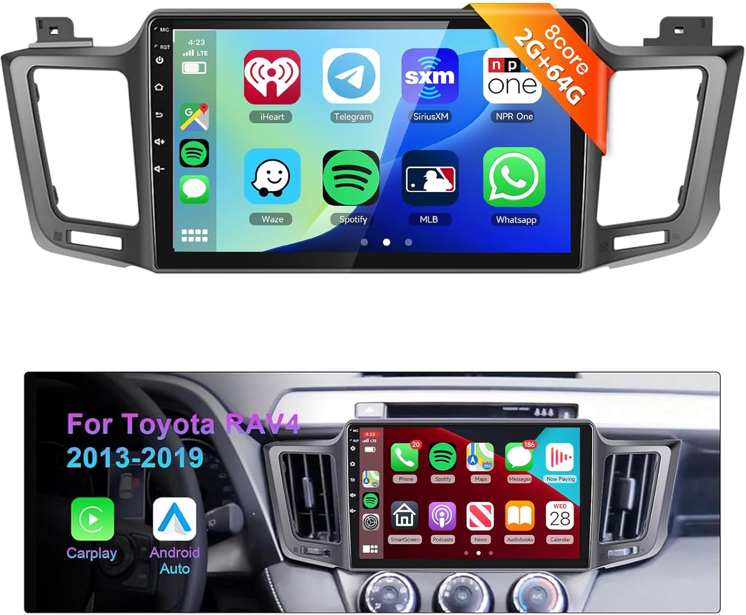 【DSP 46EQ】 8Core 2G 64G for Toyota RAV4 2013-2019 Car Stereo Radio with 10.1inch 1280x720P Touch Screen/Wireless CarPlay/Android Auto/MirrorLink/WiFi/Bluetooth/GPS/FM RDS/AHD Backup Camera