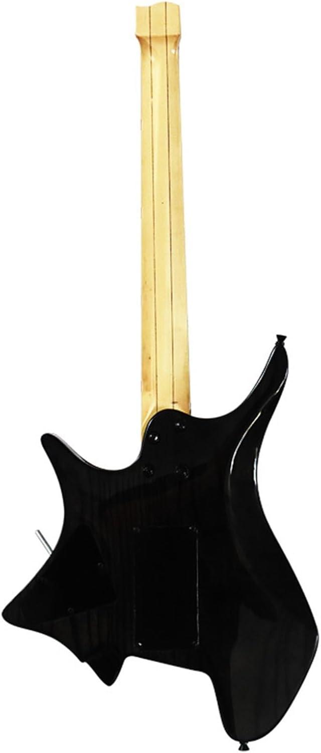 VENEKA Headless Electric Guitar Black 6-String Headless Electric Guitar Ash Wood Body Maple Neck and Fretboard with Tremolo