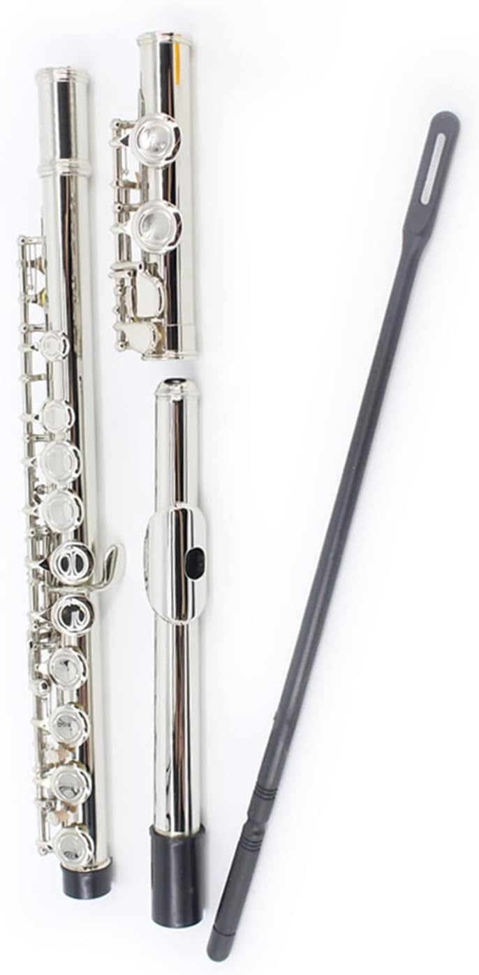 TSTS Flutes Musical Instrument 16 Holes Key of C Flute Cupronickel Nickel Plated Flute Woodwind Music Instrument with Case Cleaning Cloth Stick