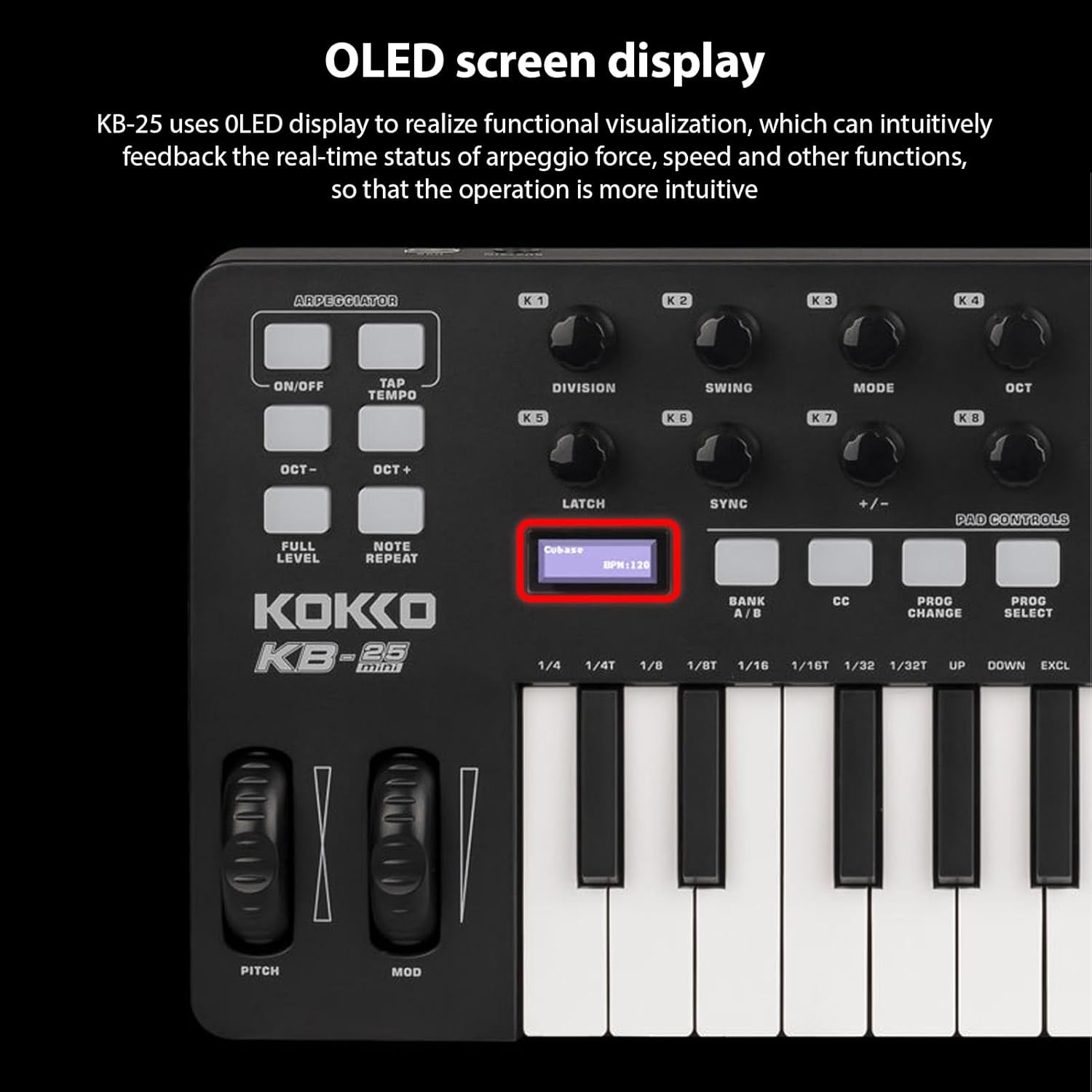 MIDI Keyboard Controller Beat Maker Machine 25 Keys MIDI Keyboard Portable Arranging Pad MIDI Assignable Knobs Buttons Faders USB 5V Power Supply for Music Production