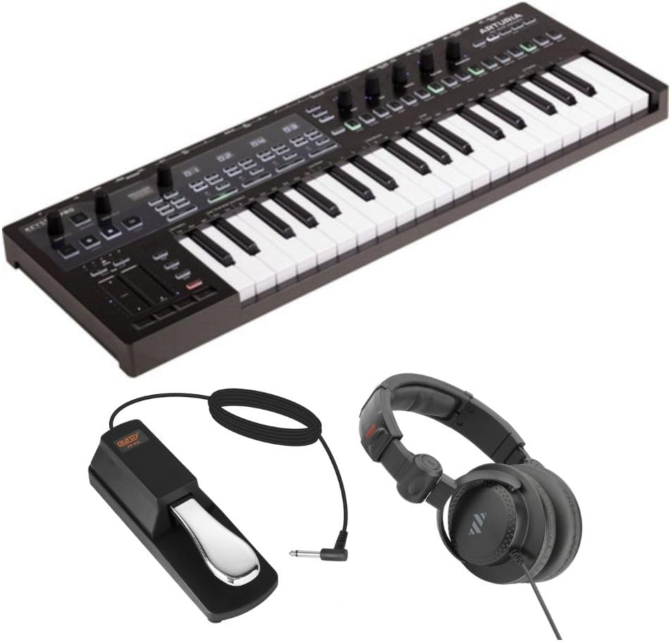 Arturia KeyStep Pro 37-key Controller & Sequencer - Chroma Bundle with Auray FP-P1L Universal Piano-Style Sustain Pedal, Polsen HPC-A30 Closed-Back Studio Monitor Headphones