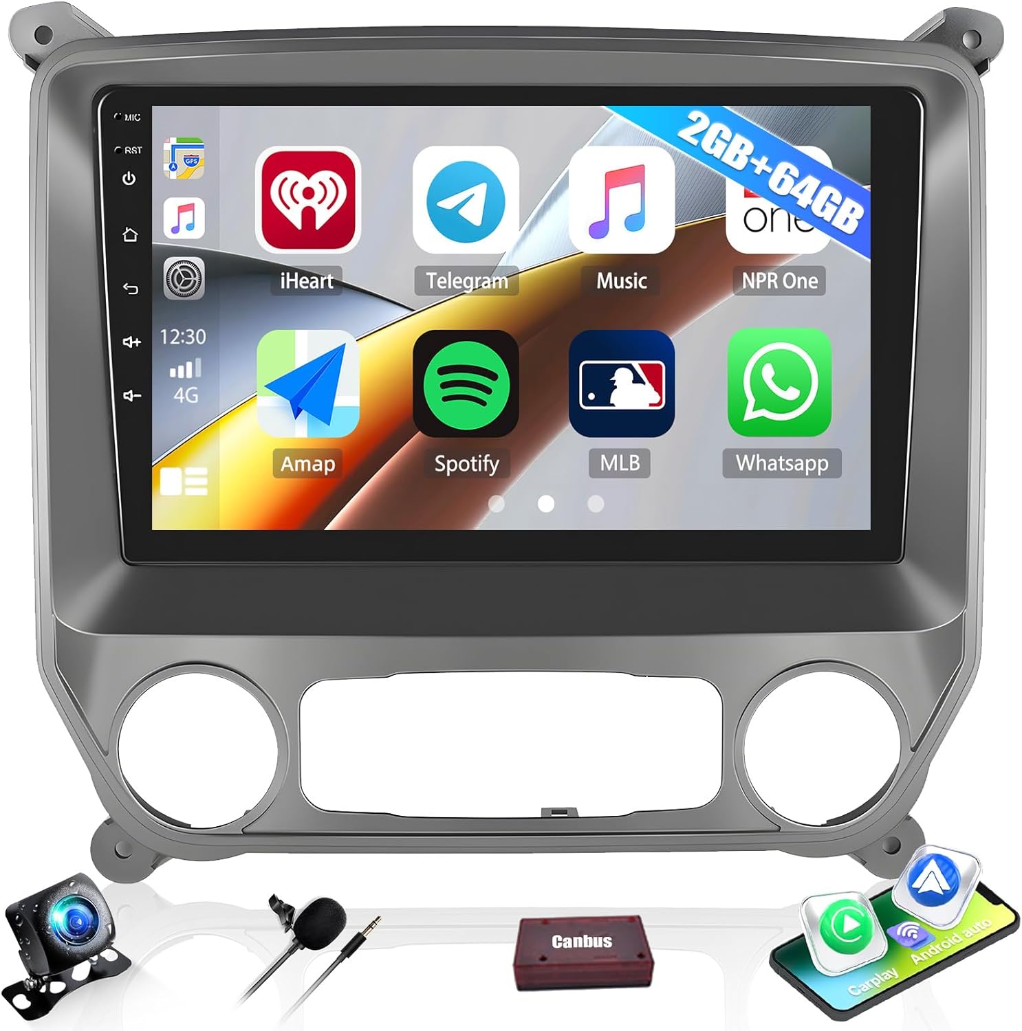 2G+64G Car Stereo Radio for Chevy Silverado & GMC Sierra 2014-2018, Wireless CarPlay & Android Auto, Android 13 Head Unit, 10