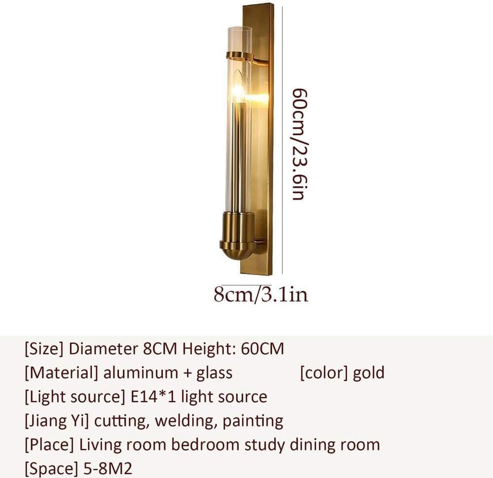 Modern Simple Minimalism Glass Wall Sconces, Gold Wall Mount Lamp, Bedside Wall Sconces, Wall Decor for Bedroom, Living Room, Hallway, Vanity, 8*60cm (3.1*23.6in)