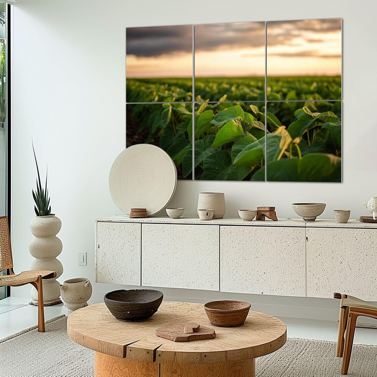 Art Acoustic Panels Self Adhesive Open soybean field sunset 6Packs Decorative Soundproof Wall Panels Large Sound Absorbing Panels for Home Office 48