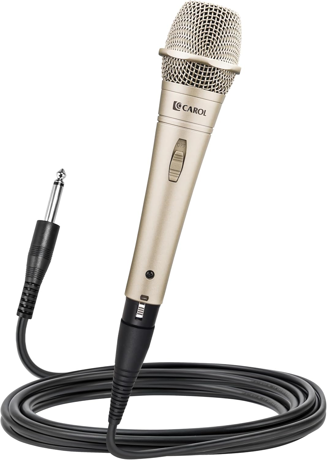 CAROL E dur-916S Golden XLR Wired Vocal Microphone for Singing – Dynamic Supercardioid Mic with Dual Shock Mount System for Karaoke, Stage & Public Speaking, Includes Mic, 14.8ft XLR Cable & Switch
