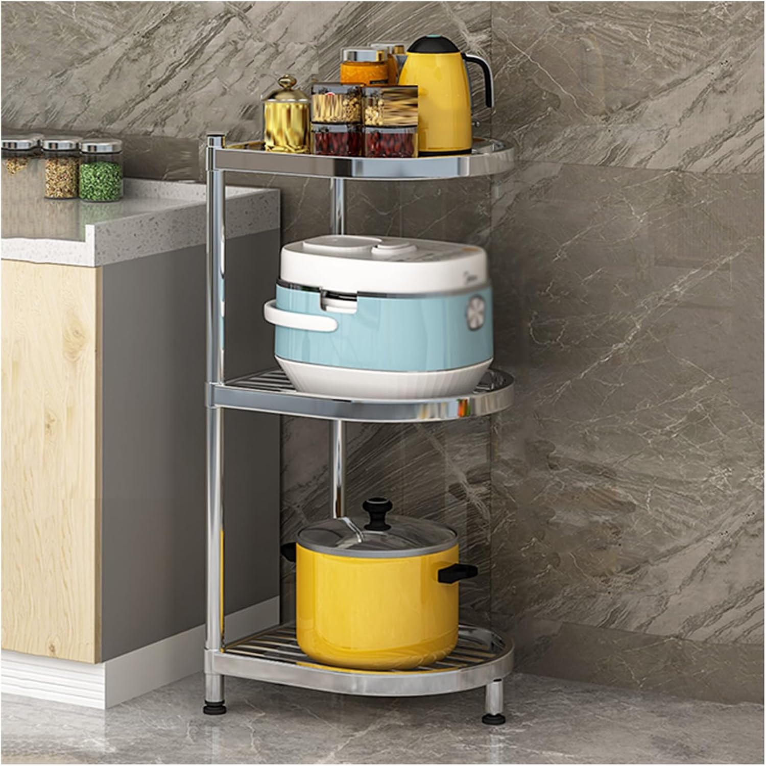 2/3/4 Tier Storage Rack, Adjustable Storage Rack, 2/3/4 Tier Corner Stainless Steel Rack for Entryway, Living Room, Narrow Space, Pantry, Bathroom(37 X 37 X 63cm) ()