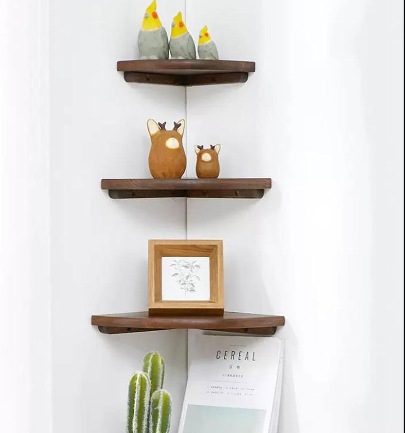 Wall Shelves Set of 3 Corner Solid Oak Floating Corner Shelf Wall Mount, Wall Display Rack, Easy to Install(Nature-3pcs Set)