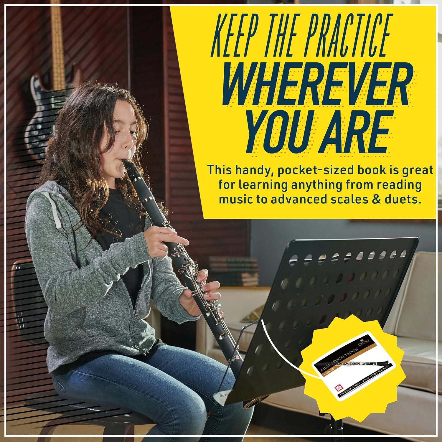 Mendini By Cecilio B Flat Clarinet for Beginner, Ebonite Bb Clarinet with 10 Reeds, Mouthpiece, Cork Grease, Gloves, Cleaning Cloth, Hard Case, Pocketbook, Stand (Black)