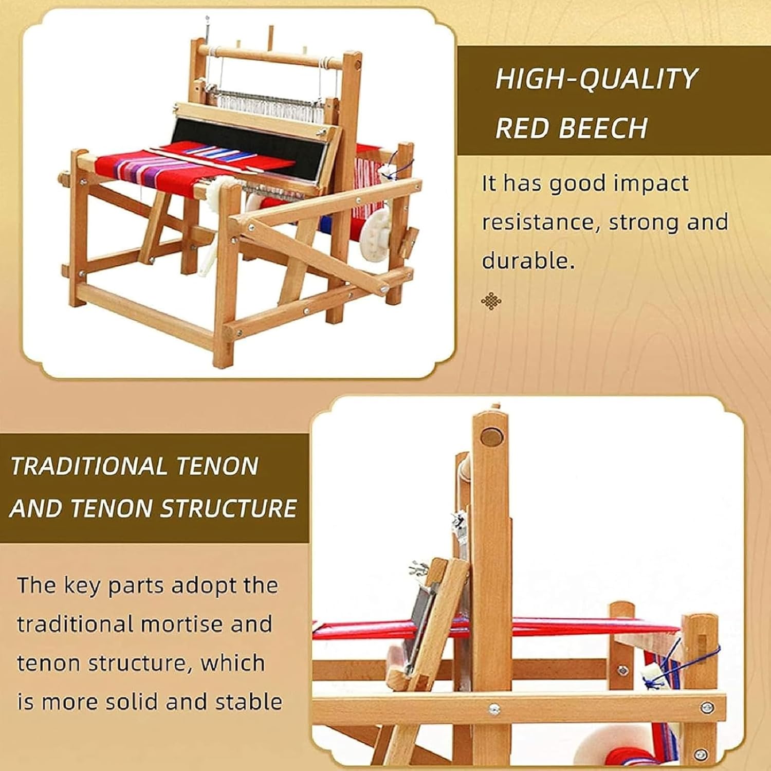 Foldable Multi-Craft Weaving Loom, Wooden DIY Hand-Knitting Weaving Machine, Weaving Width Limit 30cm, Density Of The Fabric Adjustable, Art Craft Kit with Mixed Yarns, for Beginners, Adults, Amateurs