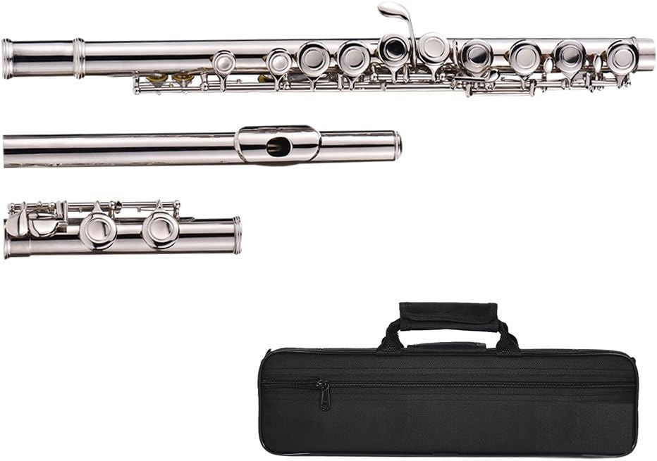 MoonAngel Silver Nickel Plated 17 Hole C Key Flute, Woodwind Instrument, Silver Color