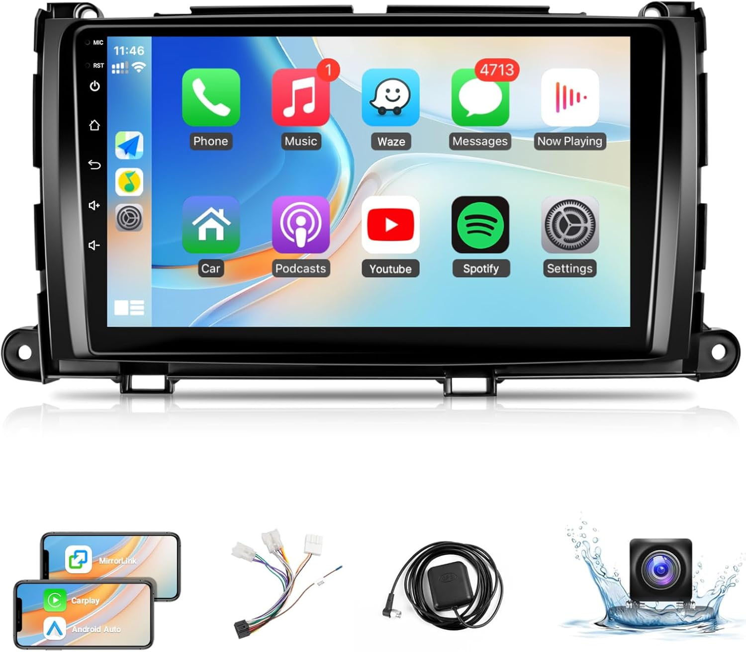 Android Car Radio Stereo for Toyota Sienna 2011 2012 2013 2014 Wireless CarPlay Android Auto - Leadfan 9 inch IPS Touch Screen for Sienna Head Unit Bluetooth/FM/GPS/WiFi/SWC/Split Screen/Mirrorlink