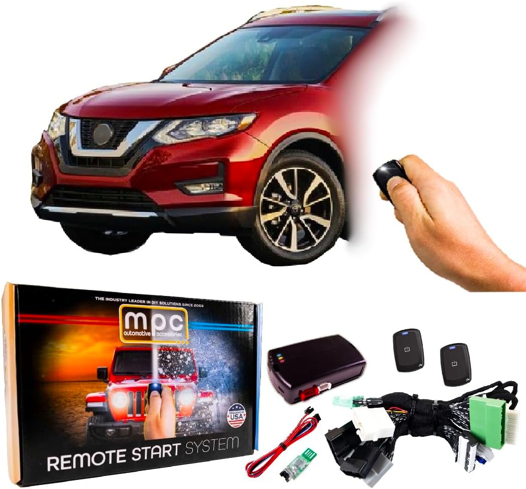 MPC 1-Button Remote Activated Remote Start Kit Compatible with 2014-2020 Nissan Rogue - Push-to-Start - Gas - Includes (2) Ultra-Compact Extended Range 1-Button - Up to 1,500 ft - Plugin T-Harness