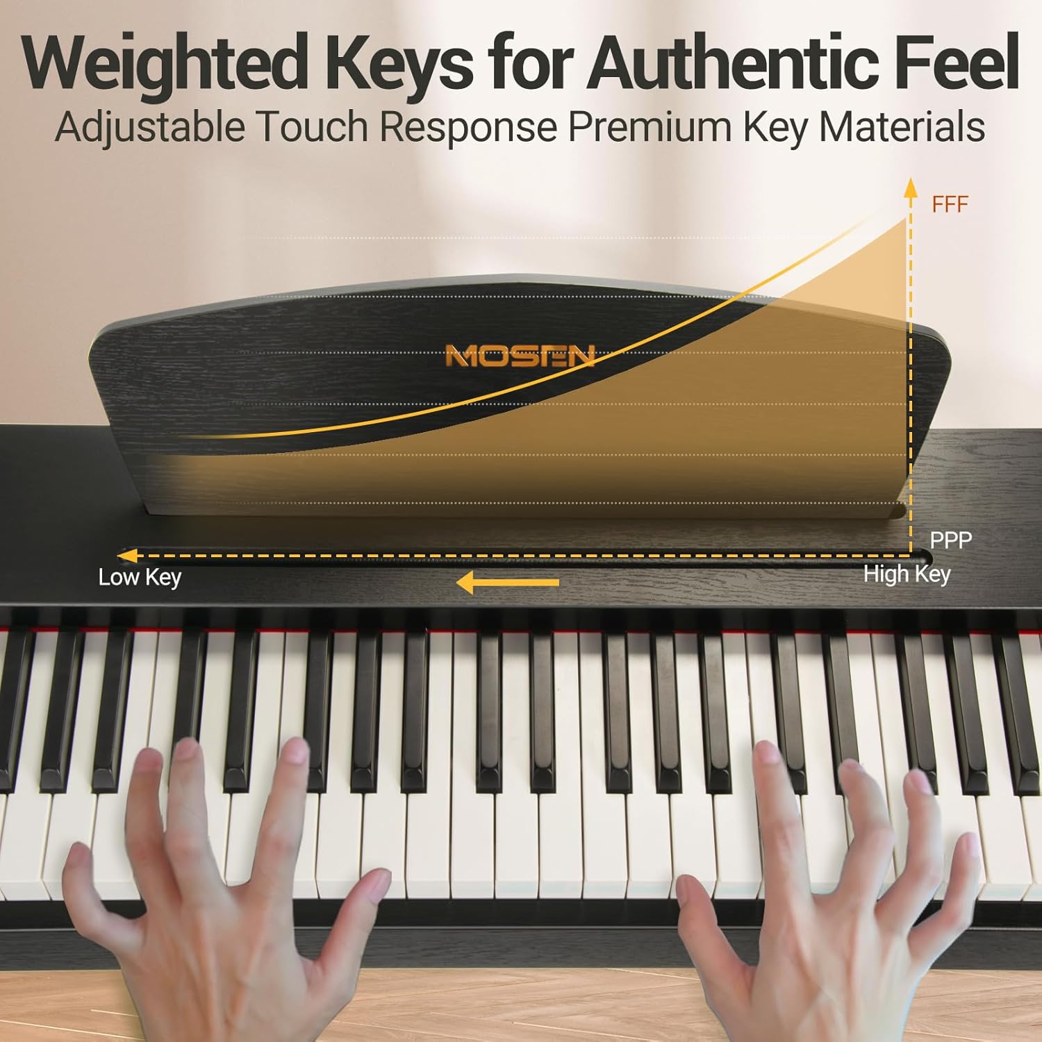 MOSEN 88 Keys Weighted Digital Piano with Furniture Stand & 3-Pedal Unit, Hammer Action Keyboard, Full-size Electric Piano Keyboard Supports USB-MIDI/Wireless Connect, MDP-110