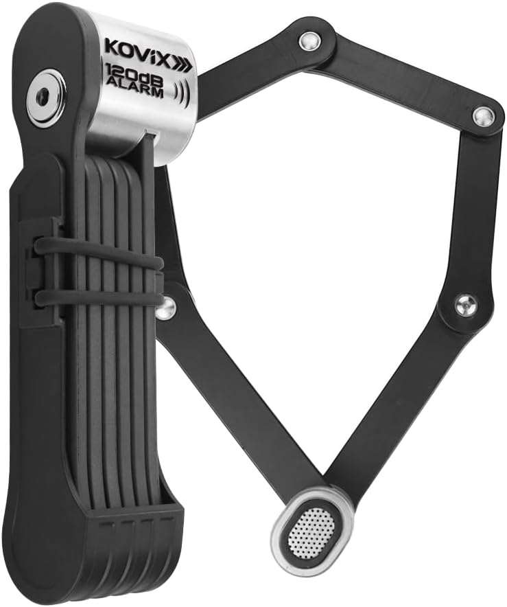 Kovix Folding Bike Lock,120dB Alarm Compact Lightweight High Security Anti-Theft Foldable Bicycle Lock with 3 Keys and Mount for E-Bikes Scooter Road Mountain Bike