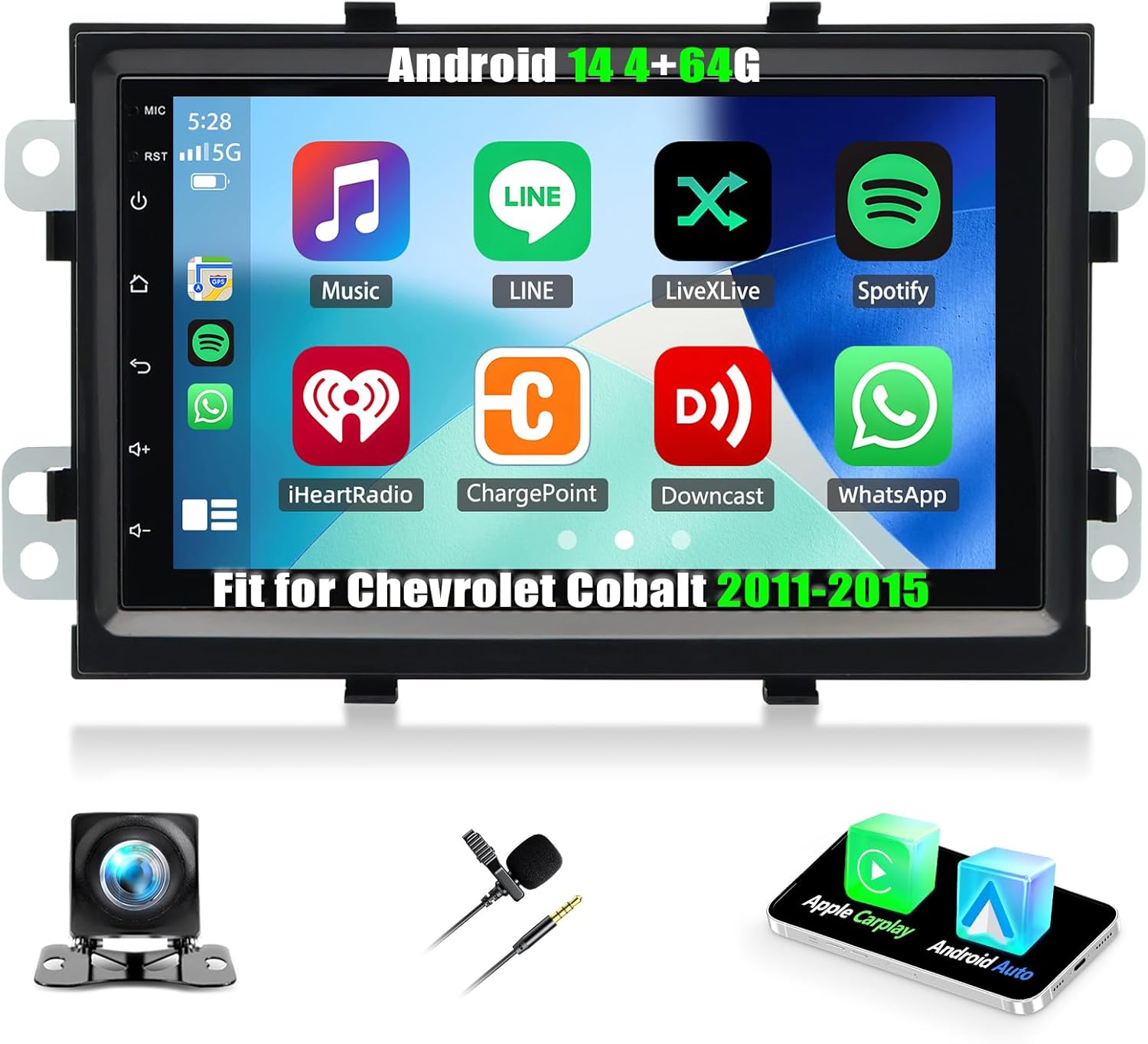 4+64G Android 14 Car Stereo Fit for Chevrolet Cobalt 2011-2015 for Aveo 2012-2015 7inch Touch Screen with Wireless Carplay Android Auto Backup Camera Mirror Link GPS SWC WiFi FM