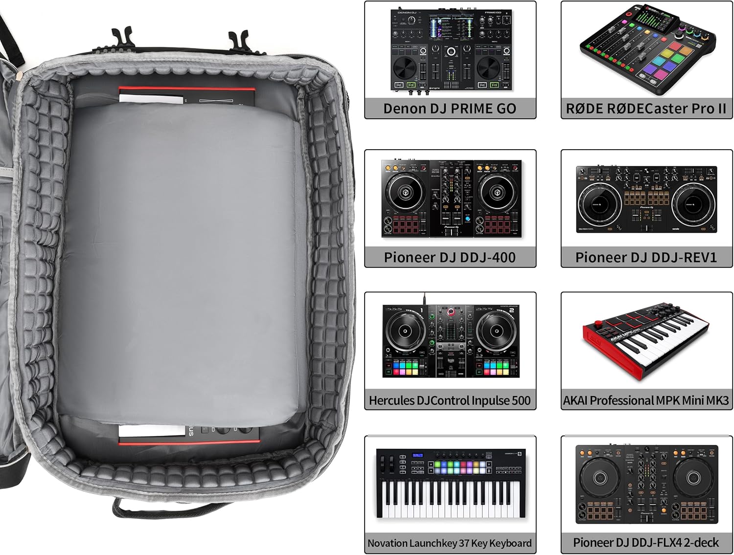 Rabjen DJ Backpack for Club Gigs, DJ Mixer Case Compatible with Pioneer DJ DDJ-REV1, DJ Controller, Novation Launchkey 37 Key Keyboard and More Equipment