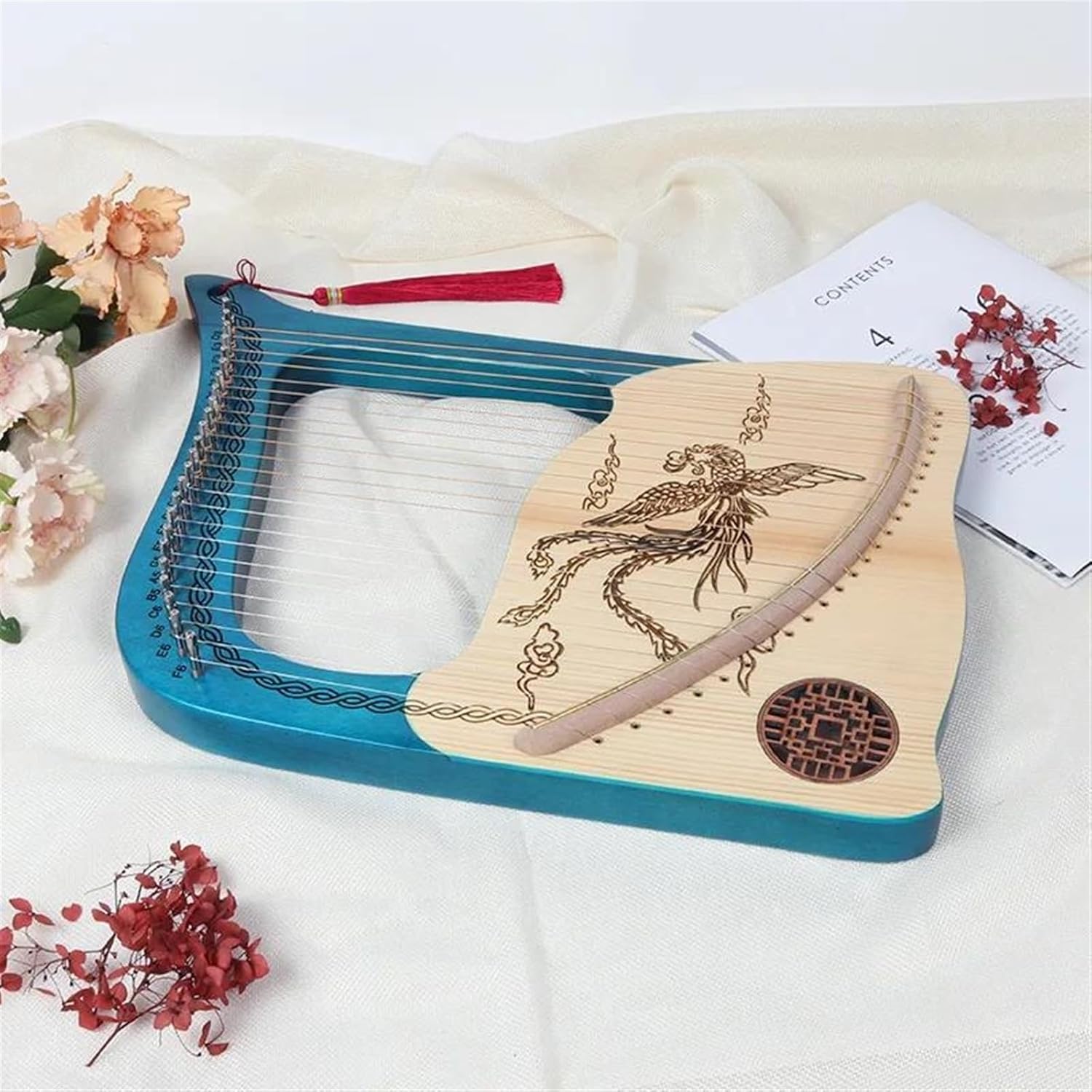 Lyre Harp Set 24 Strings Easy To Learn Small Harp Instrument Mini Lyre Music Professional Niche Musical Instrument Accessories(Blue)