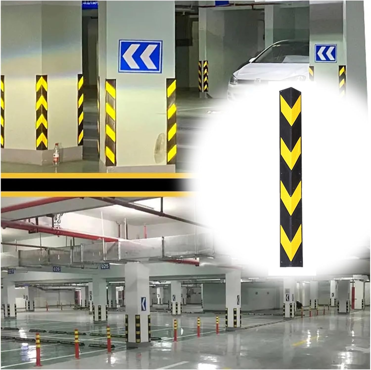 XPLKQXE Garage Wall Guards Edge, Car Parking Garage Wall Protector, Wall Corner Anti-Collision Guardrail, Guards Bumpers Pole (Color : Black+Yellow, Size : 16pcs-150cm)