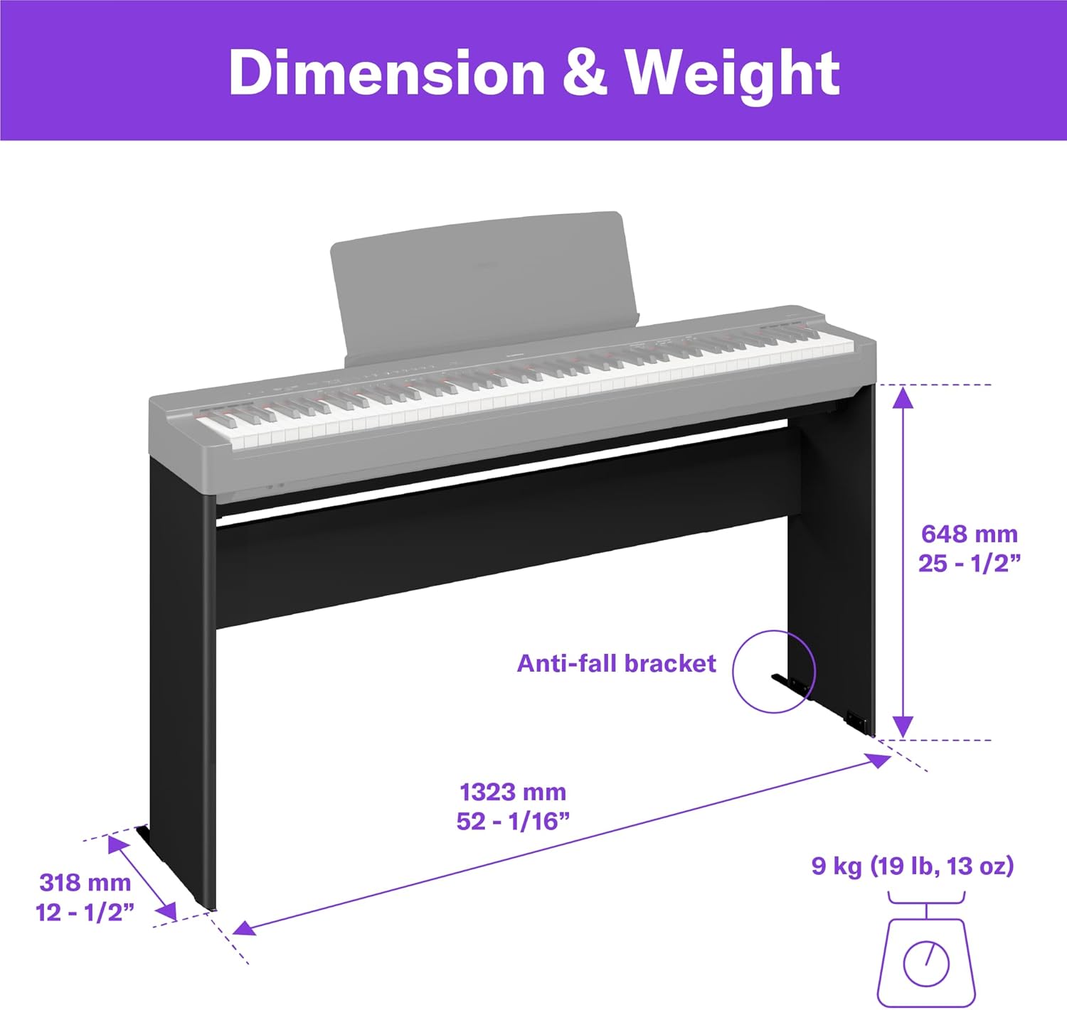 Yamaha P225B, 88-Key Weighted Action Digital Piano with Power Supply and Sustain Pedal, Black (P225B) & L200B Furniture Stand for P225B Weighted Digital Piano, Black