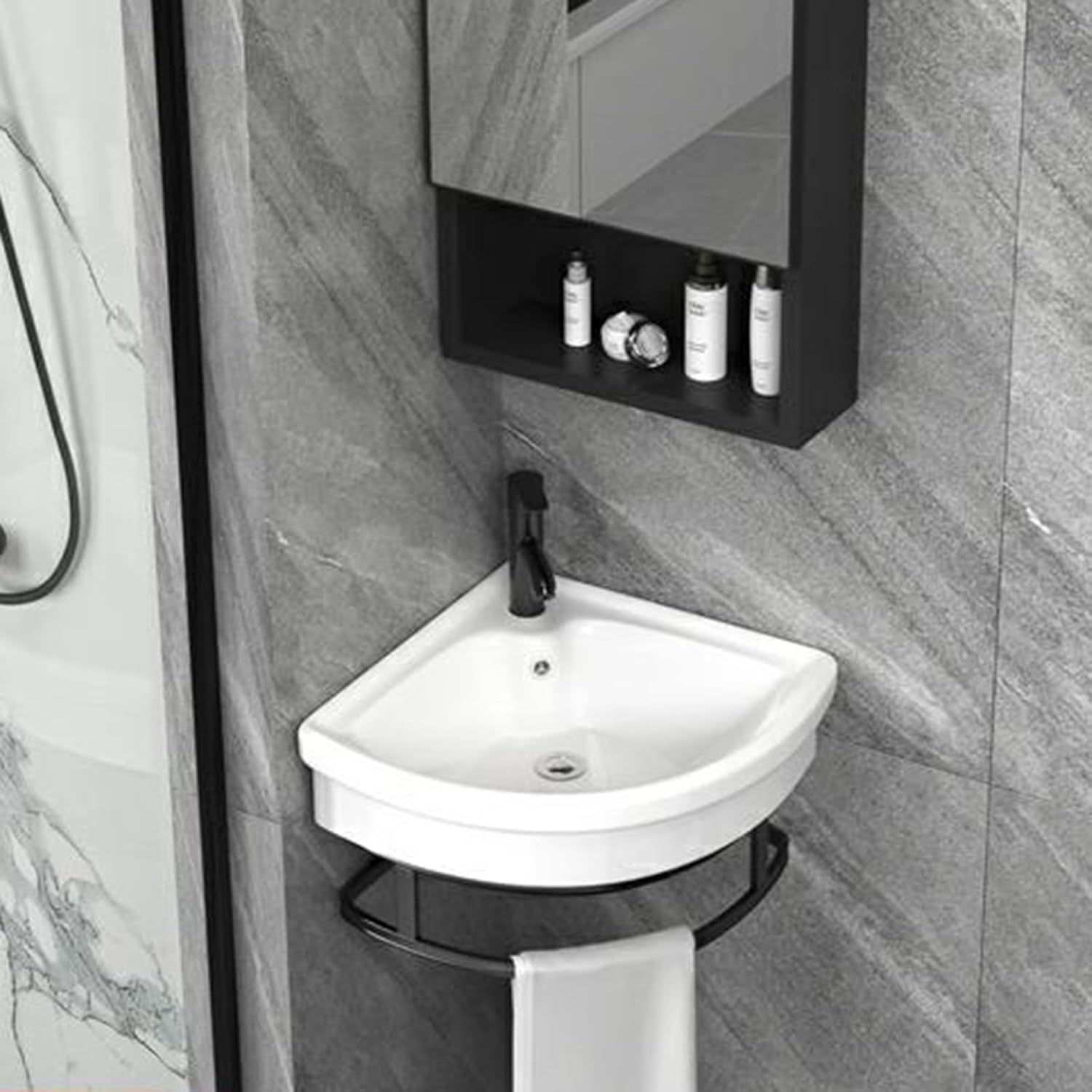 Wall Mount Bathroom Corner Sink, Small Triangle Mini Vanity Sink, Ceramic Utility Sink with Bracket, for Small Bathroom Vanity (White-25.5CM