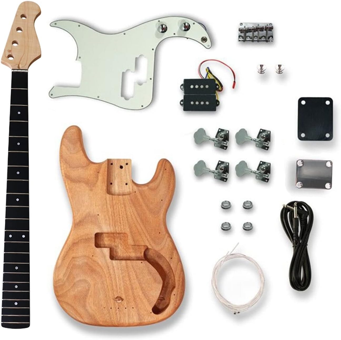 for PB Electric Bass Guitar Kit 21 Frets Unfinished Maple Neck Okoume Wood Body with All Parts Unfinished Guitar Set