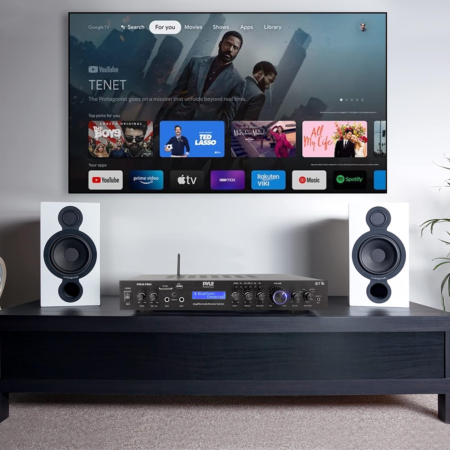 Pyle 5 Channel Rack Mount Bluetooth Amplifier Receiver - Home Theater Amp, Speaker Amplifier, Bluetooth Wireless Streaming, MP3/USB/SD/AUX/FM Radio, 200Watt, w/Digital ID3 LCD Display from - PDA7BU.5