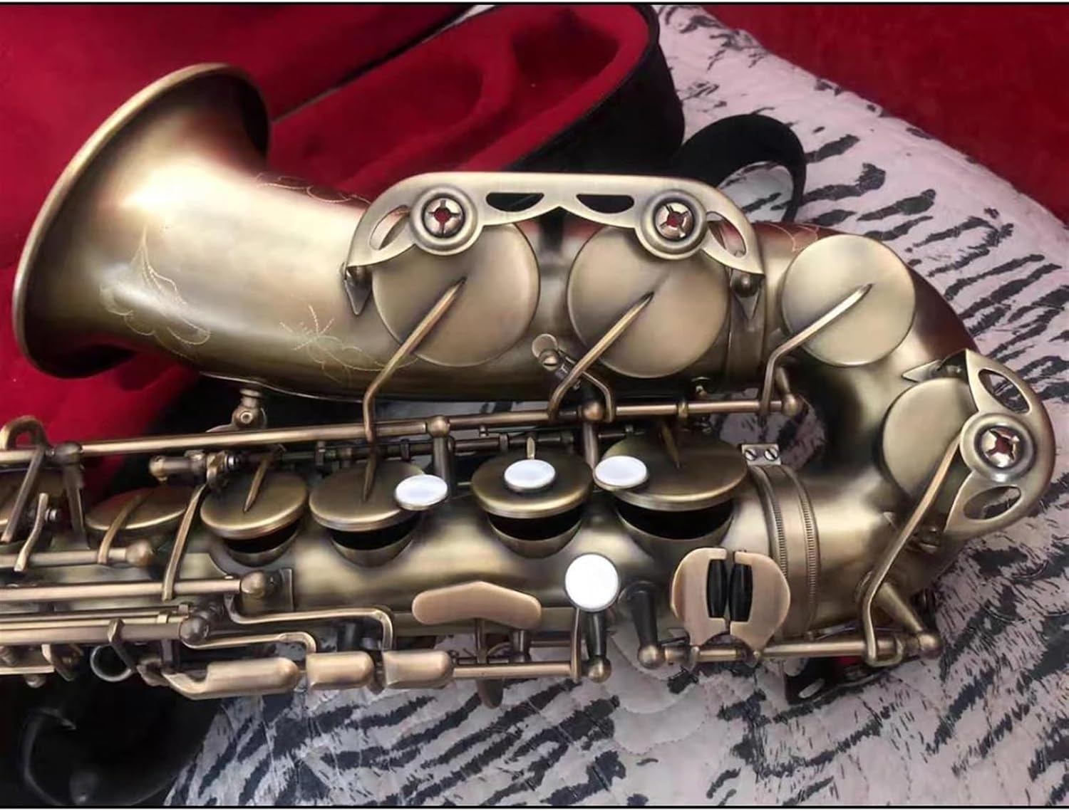 Beginner saxophone Eb Alto Saxophone Antique Simulation Alto Sax Professional Woodwind Musical Instrument (Color : Leather bag)