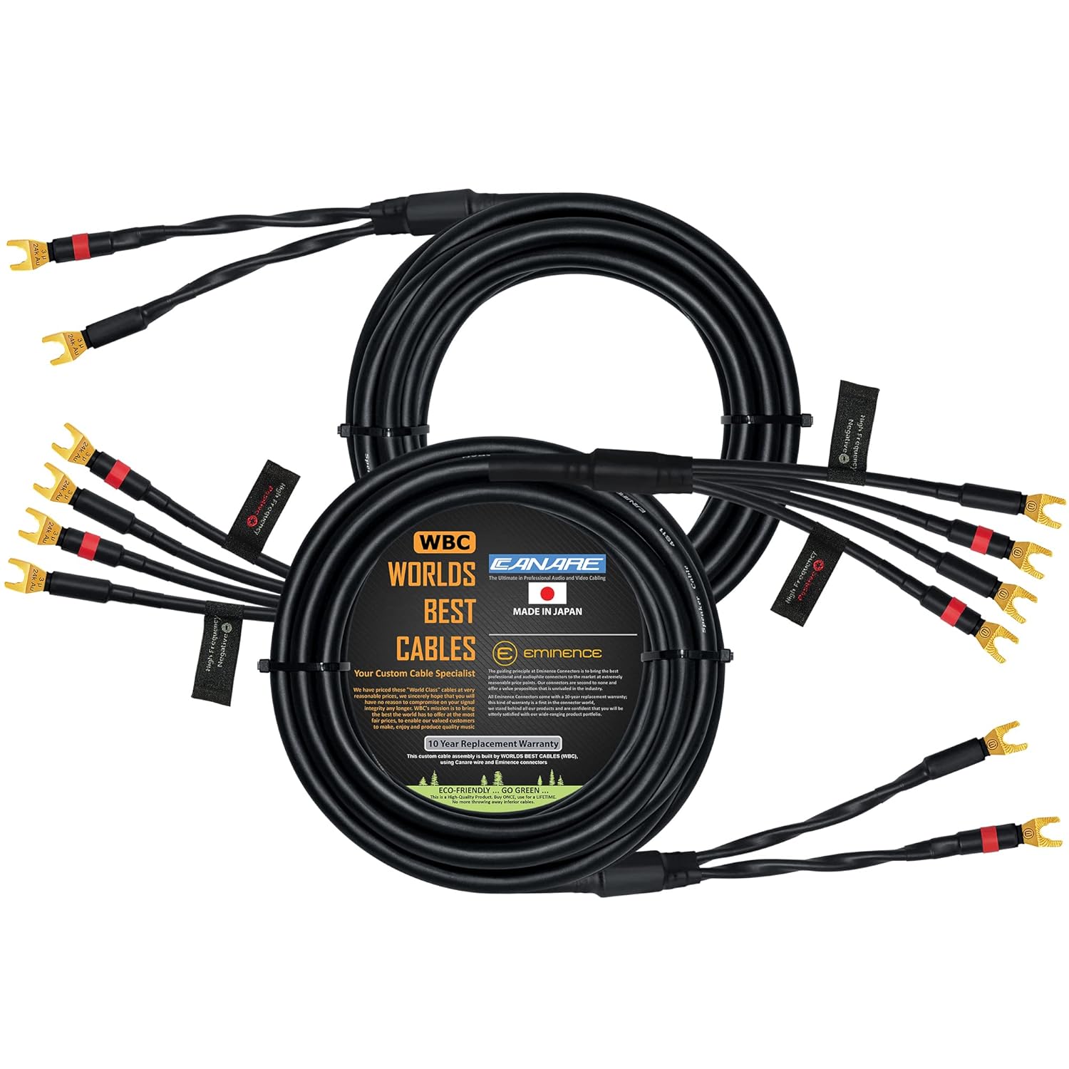 WORLDS BEST CABLES 25 Foot - Canare 4S11 – Audiophile Grade - HiFi Star-Quad Bi-Wire Speaker Cable Pair with Eminence Gold Spade Connectors