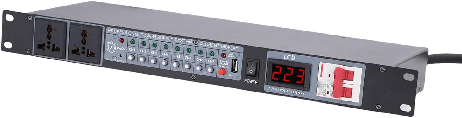 Diydeg 10 Outlet Power Sequencer Conditioner, Professional Audio Video Equipment Power Supply Controller with Clear Digital Display for DJ Setup Public Address Studio Theater (US Plug)