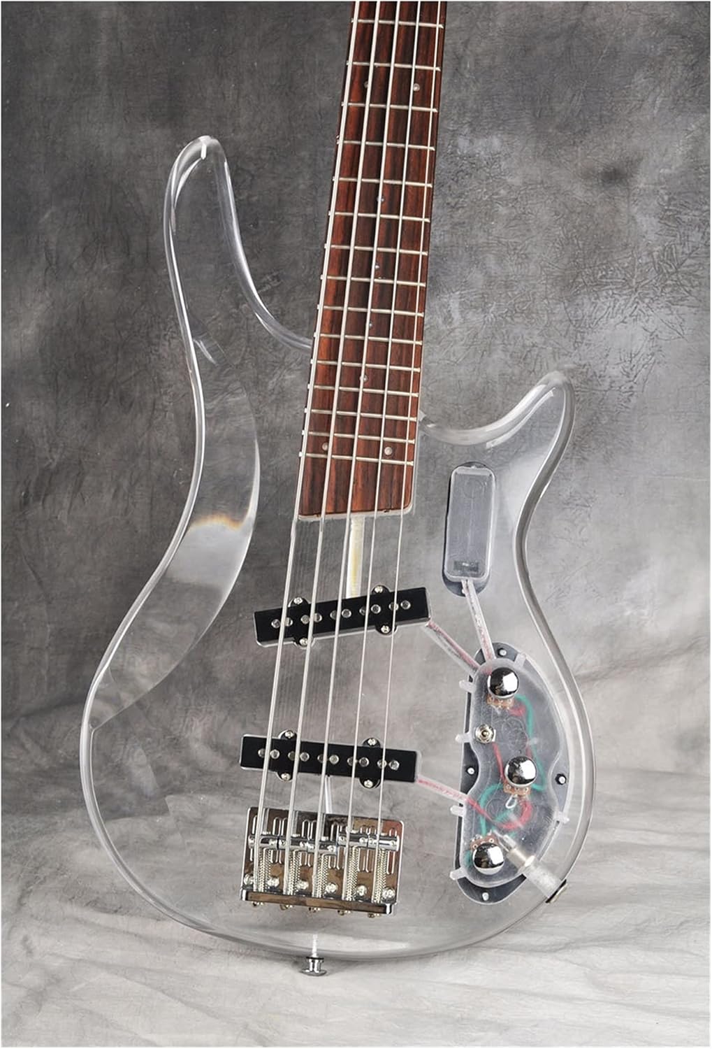 Unfinished Guitar Body Red Sandalwood Fingerboard with LED Lights, Real Shots, Suitable for 2016 New Straight-Through 5-String Acrylic Body Bass Guitar DIY Accessory