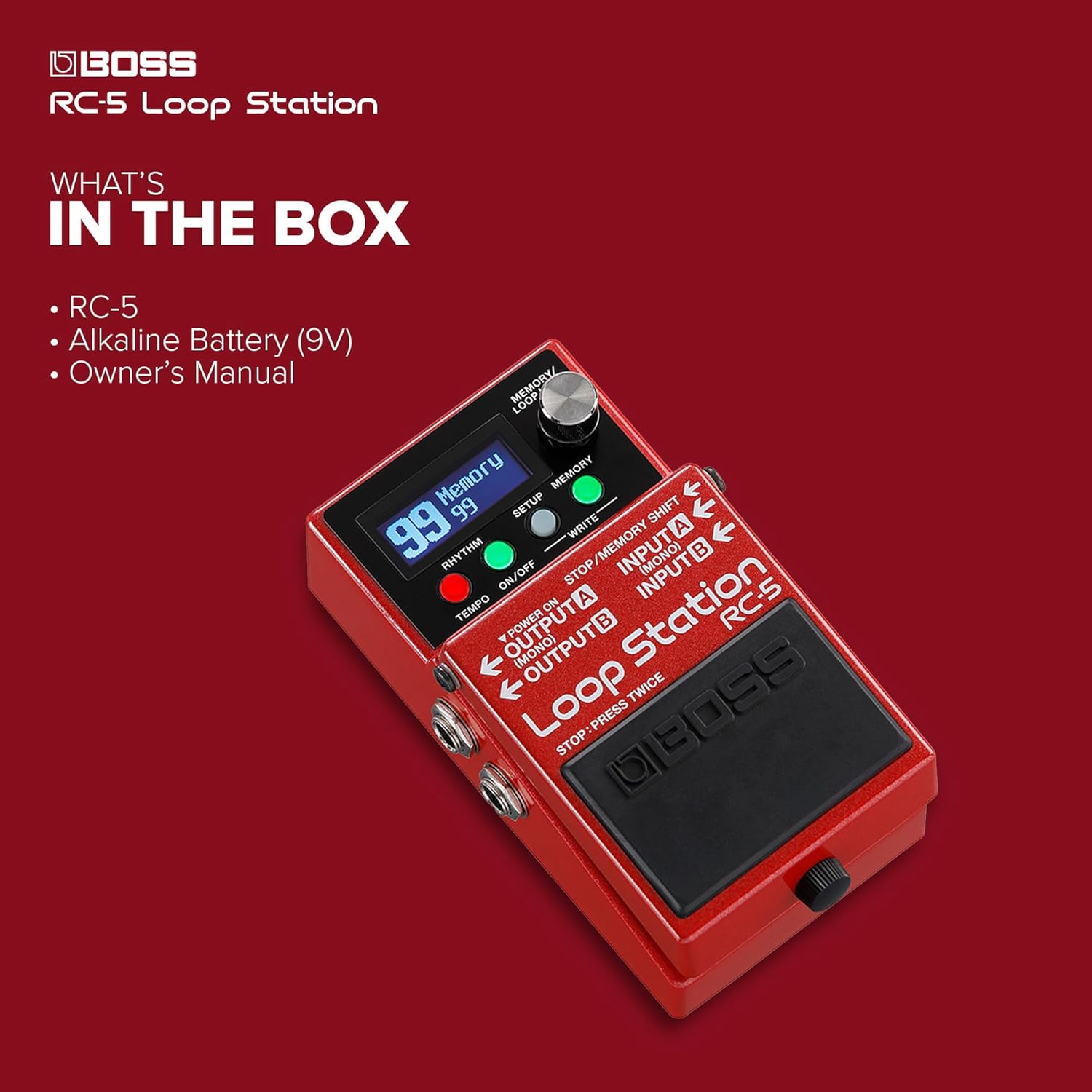 BOSS RC-5 Loop Station | Advanced Looping Features in a Compact Pedal | 32-Bit AD/DA and 32-bit Floating-Point Processing | 13 Hours Record Time | Multi-Color LCD | MIDI/IO & USB Connectivity