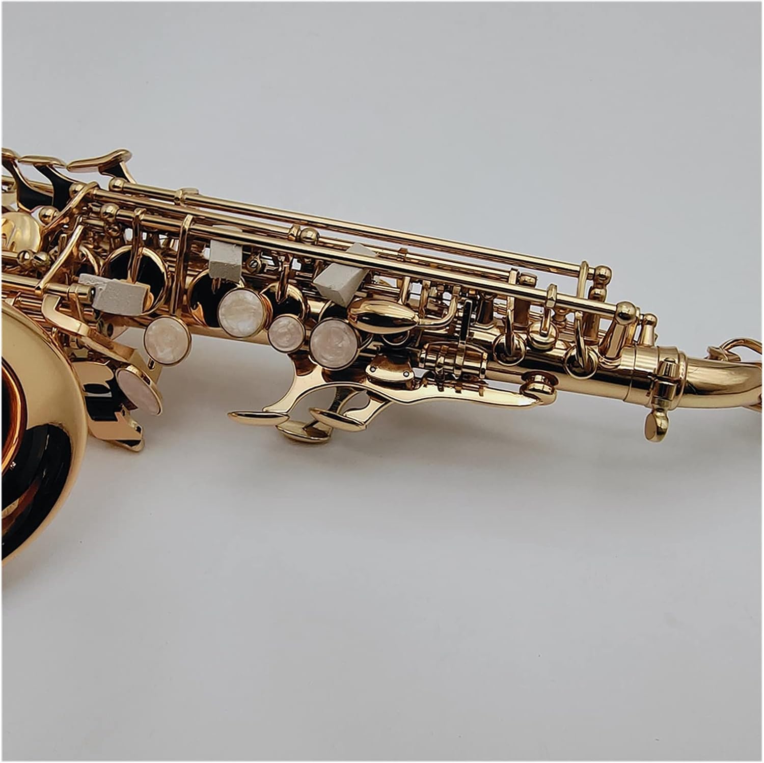 Saxophone Straight Curved Neck Saxophone Soprano B Flat Brass Plated Gold Lacquer Woodwind Instrument with Case Accessories