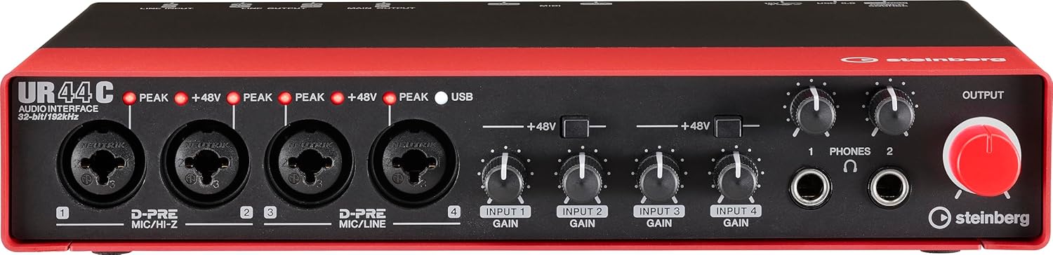 Steinberg UR44C 6x4 USB 3.0 Audio Interface with Cubase AI and Cubasis LE, Red