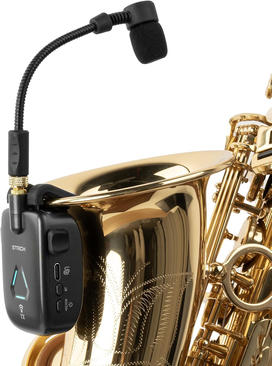 STRICH UHF Rechargeable Wireless Instrument Microphone System with Clip-on Transmitter & Receiver, 99ft Range, Reverb OTG Recording, for Trumpet, Trombone, Saxophone & Brass Instruments