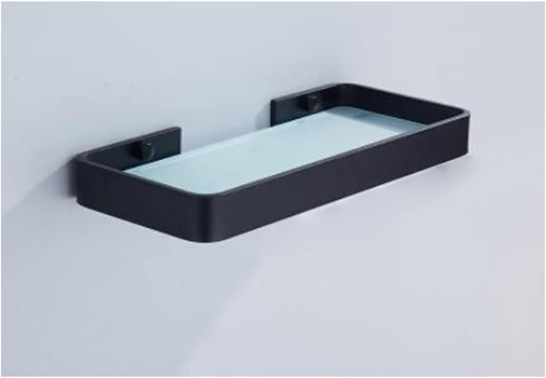Shower Shelves 25CM 35CM 45CM Black Aluminum Glass Shelf, Square Bathroom Glass Shelves Bathing Accessories (Color : 25CM with matt Glass)