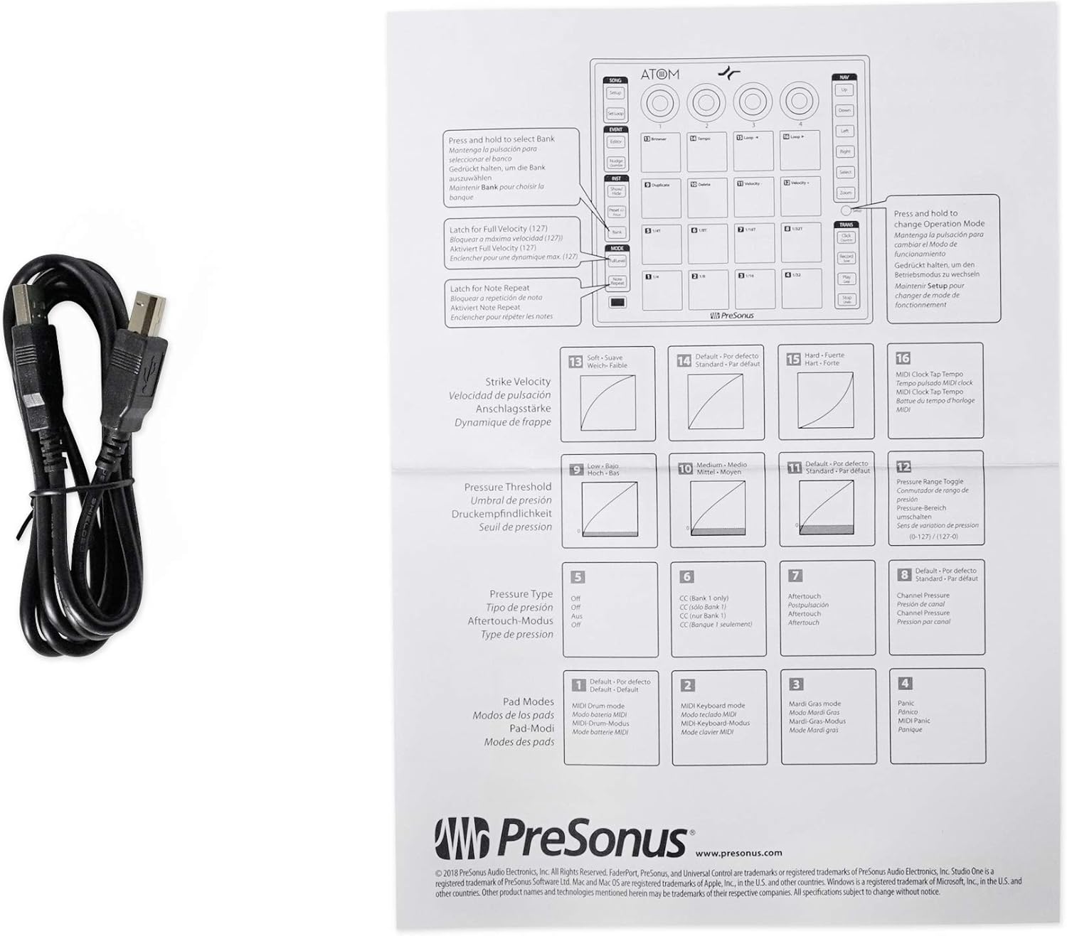 PRESONUS ATOM 16 Pad USB MIDI RGB DJ Controller + Software + Headphones + Mic + Cable