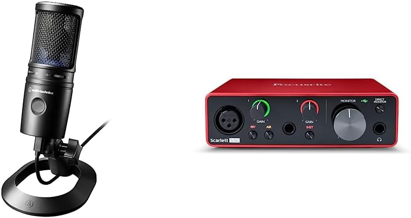 Audio-Technica AT2020USB-X Cardioid Condenser USB Microphone, Black & Focusrite Scarlett Solo 3rd Gen USB Audio Interface, Studio Quality Recording