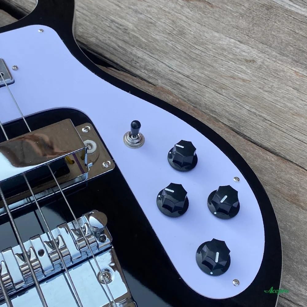 4-String Electric Bass Guitar - Sleek Black Gloss Finish, 22-Fret Rosewood Fretboard