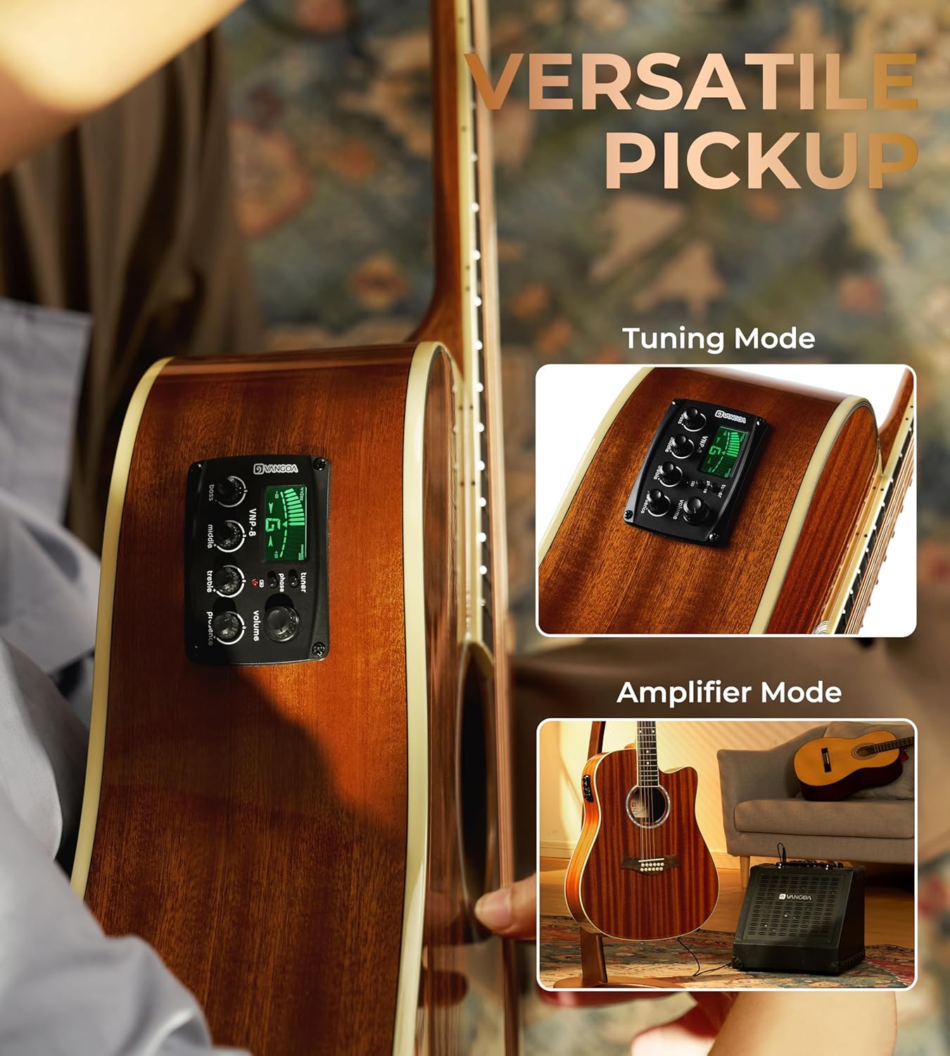 Vangoa 12 String Guitar Acoustic Electric, Upgraded Guitar 12 Strings Bundle for Beginner Intermediate Adults Teens, Guitarra de 12 Cuerdas, Sapele Body Bone Nut, Brown Glossy