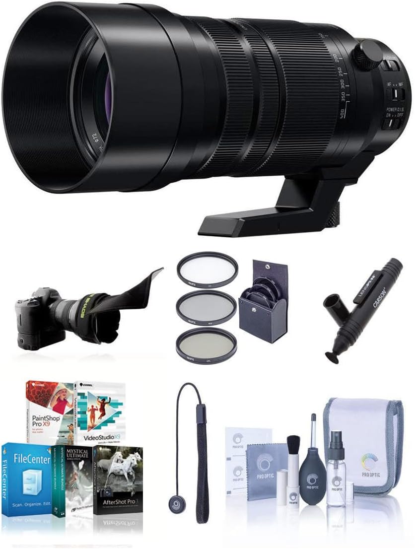 Panasonic Lumix G Leica DG Vario-Elmar 100-400mm f/4-6.3 Aspherical Lens for Micro Four Thirds, Bundle with 72mm Filter Kit, Lens Shade, Cleaning Kit, Lens Cleaner, Lens Cap Tether, Software Kit