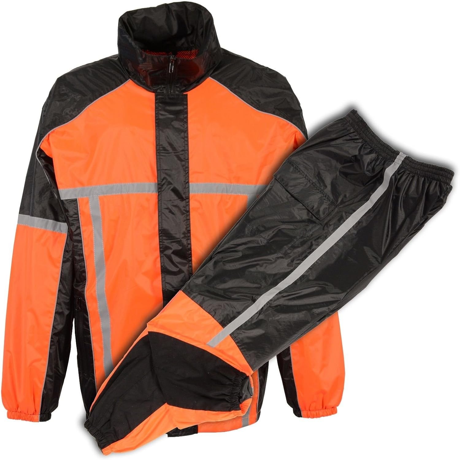 MEN'S MOTORCYCLE MOTORBIKE 100% NYLON RAIN SUIT GEAR BLACK ORANGE DURABLE NEW (Medium)
