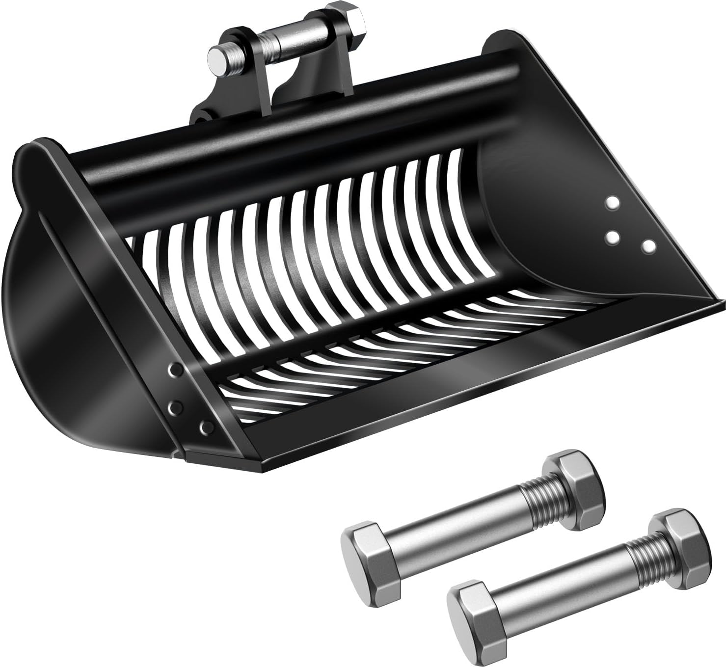 Upgraded Mini Excavator Screening Bucket, 23.6''/600 mm Heavy Duty Alloy Steel Soil Sieving Attachment w/Pins, for Soil Sieving,Material Filtering